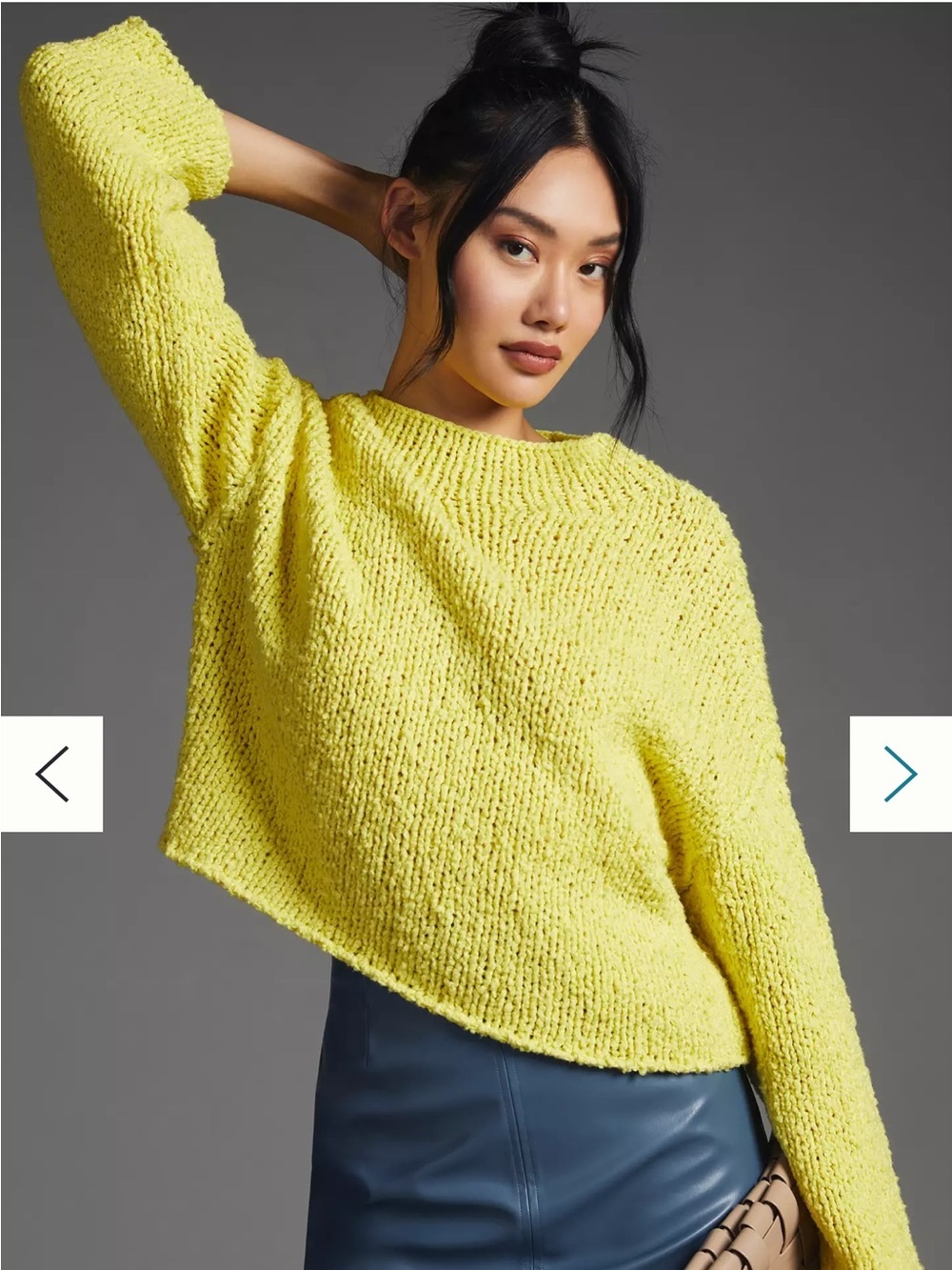Anthropologie Yellow  Cropped Mock Neck Chunky Knit Yellow Slouchy Sweater